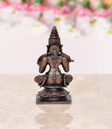 Copper Maa Annapurna statue, detailed torso and crown, seated pose, 3.5 in tall