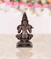 Copper Maa Annapurna statue, detailed torso and crown, seated pose, 3.5 in tall