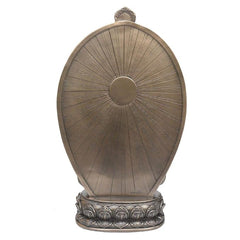 Resin Lokeswara Buddha back view, detailed oval halo and pedestal base