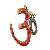 Brass OM wall hanging with red arch and green ring, jeweled detail
