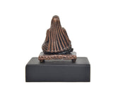 Copper Raghavendra Swami statue, rear view with draped hair on base