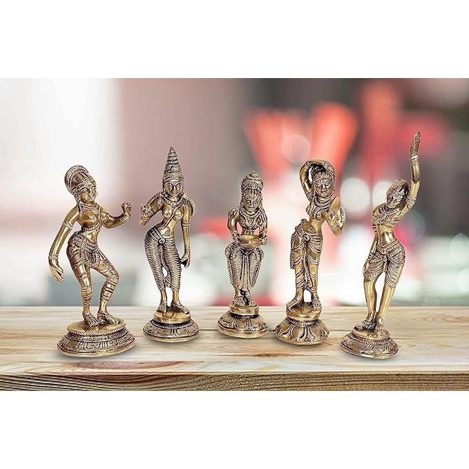 Brass Beautiful Dancing Lady Statue Medium, Gold 5 Piece