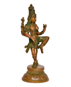 Brass Ardhanarishvara Shiva-Parvati statue, profile view with one leg extended