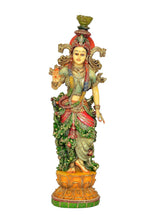 Radha murti idol front view with gold crown, red headpiece, and richly detailed outfit