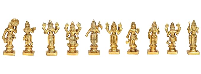 Brass FINE DASHAVATAR/Vishnu Avatars Statue Set (10 PC) Golden Color in Brass (Height : 3.0 Inches)