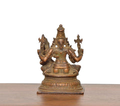 AONA Copper Lakshmi Narasimhar idol, rear view with ornate back detailing and base