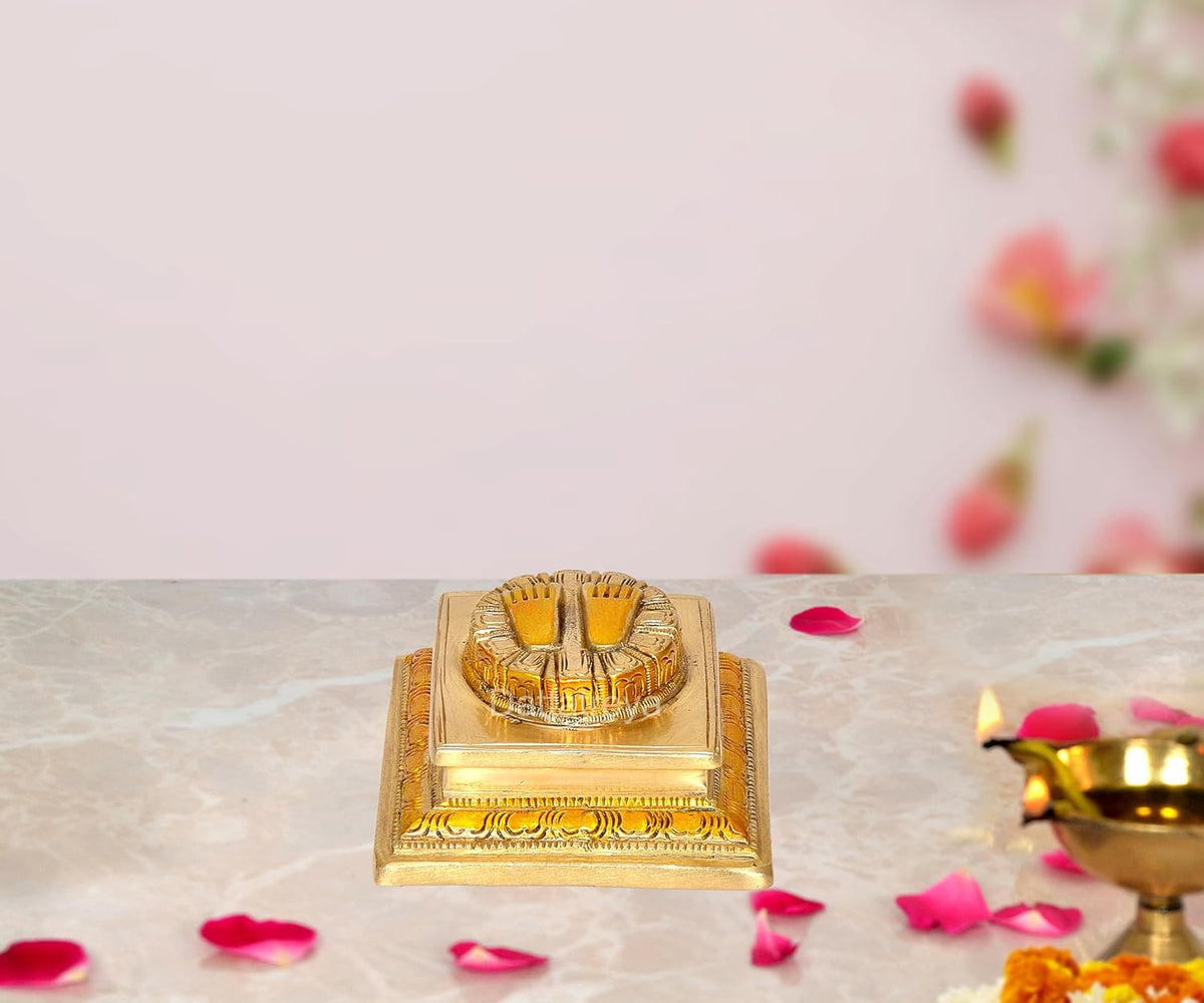 Lakshmi charan paduka in brass finish with lotus-foot imprint