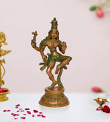 Brass Ardhanarishvara Shiva-Parvati statue, seated pose on pedestal