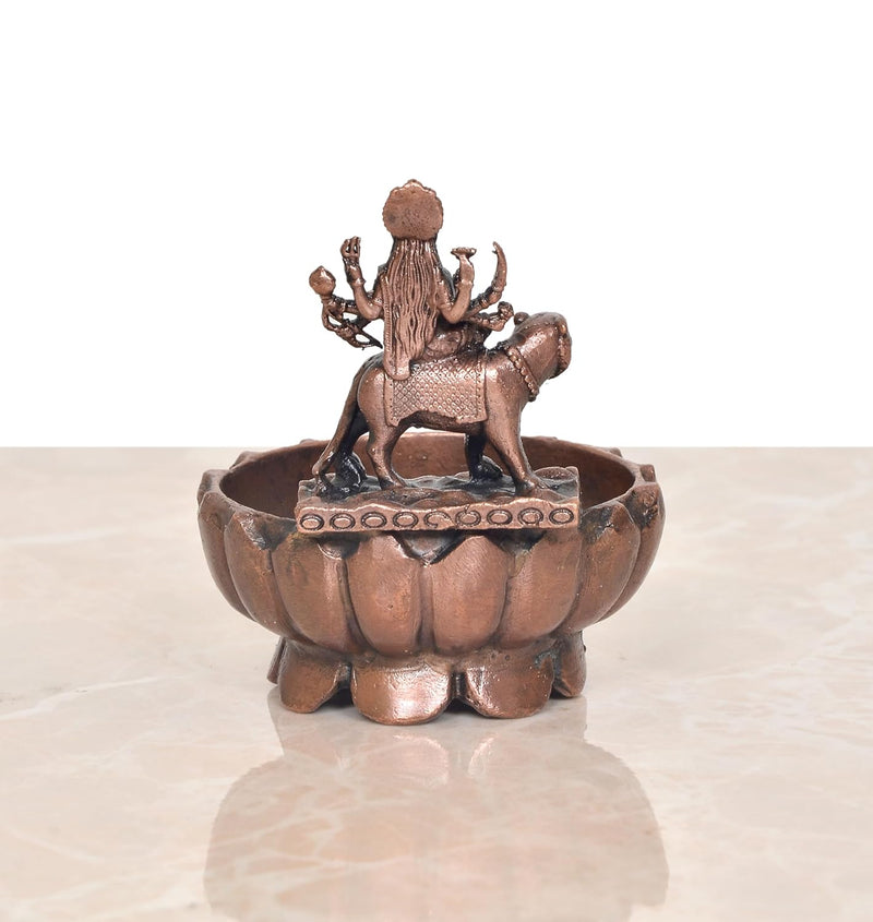 Copper Durga Urli Bowl for Floating Flowers Laxmi Urli for Diwali Pooja Gift Decoration Showpiece (Height 3 Inch)