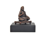 Copper Raghavendra Swami statue, seated guru with draped garment on base