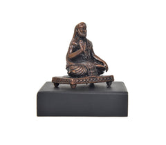 Copper Raghavendra Swami statue, seated guru with draped garment on base