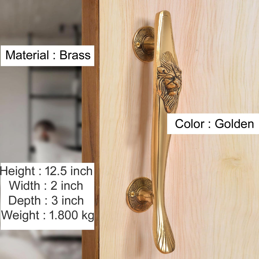 Brass Lion Face Design Main Door Pull Handle Pair (Pack of 2) (Height : 12.5 inch) Craft Detail