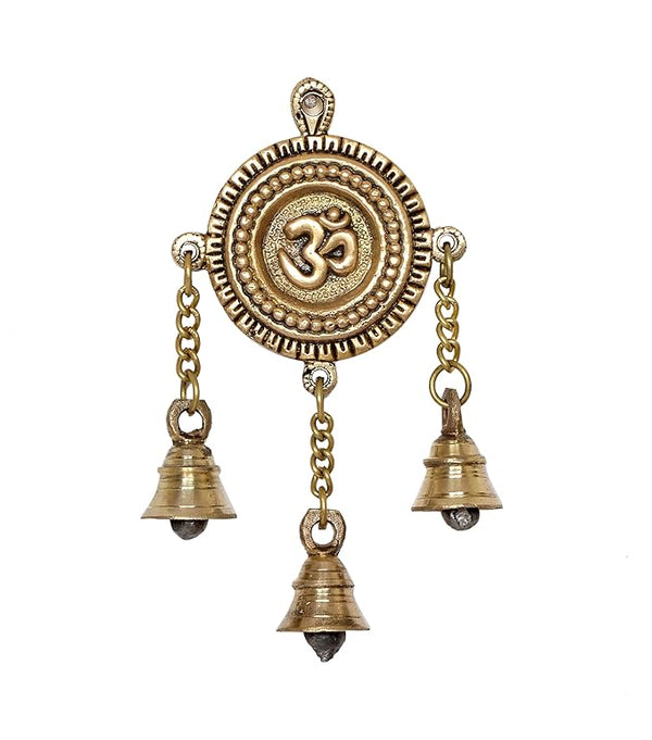 Brass Om Hanging with Bells - Spiritual Home Decor | Sacred Om Wall and Door Hanging Bells | Meditative Decorative Bells for Peace and Harmony (Height : 7 Inches)