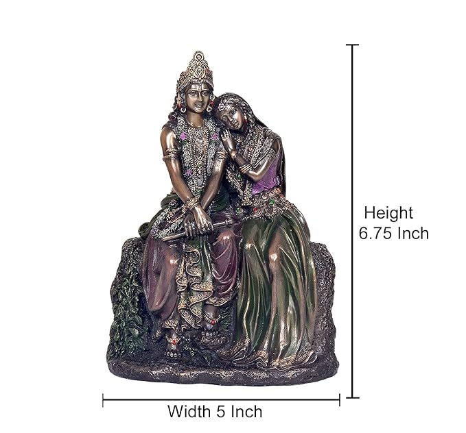 Resin Cold Cast Bonded Bronze Radha Krishna KRISHN Murti Idol Statue for Home Office Shop Height 7 Inches