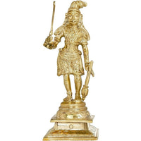 Brass Veerbhadra statue of Lord Shiva holding trident and sword, 8.4 in