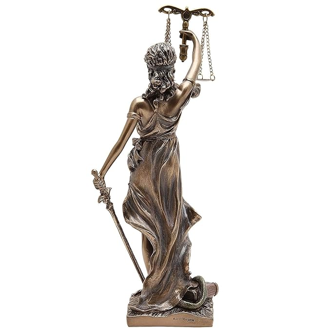 Resin Justice Lady Blind Folded Idol Nyay Murti Figurine Sculpture Office Home Court Golden Height 9.8 Inches