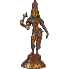 Brass Ardhanarishvara (Shiva Shakti) statue, raised hand, 6 inch