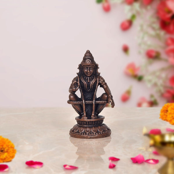 Copper Ayyappan Statue (Height 2 Inch) Mandir Setting