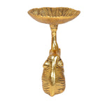 Golden metal elephant dry fruit bowl, close-up of head and base