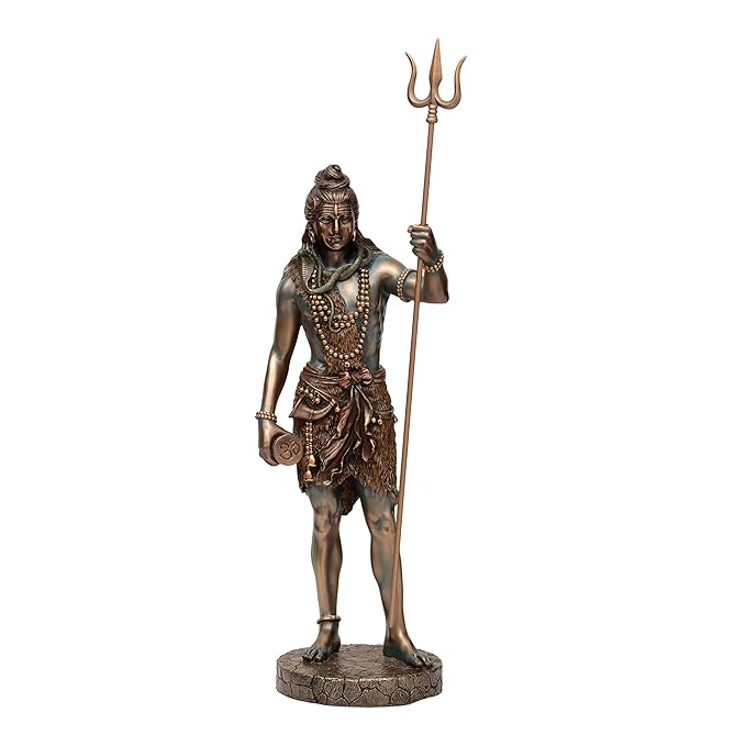 Large Standing Shiva Statue with Trishula Trident - Lord Shiva Destroyer of Evil Sculpture in Premium Cold Cast Bronze - 24-Inch Collectible Hindu Figurine