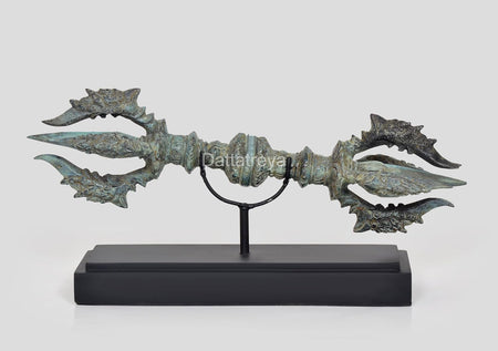 Vintage Indonesian Bronze Tibetan Buddhist Eight Pronged Small Dorje with wooden base (Height 7.5 inch)