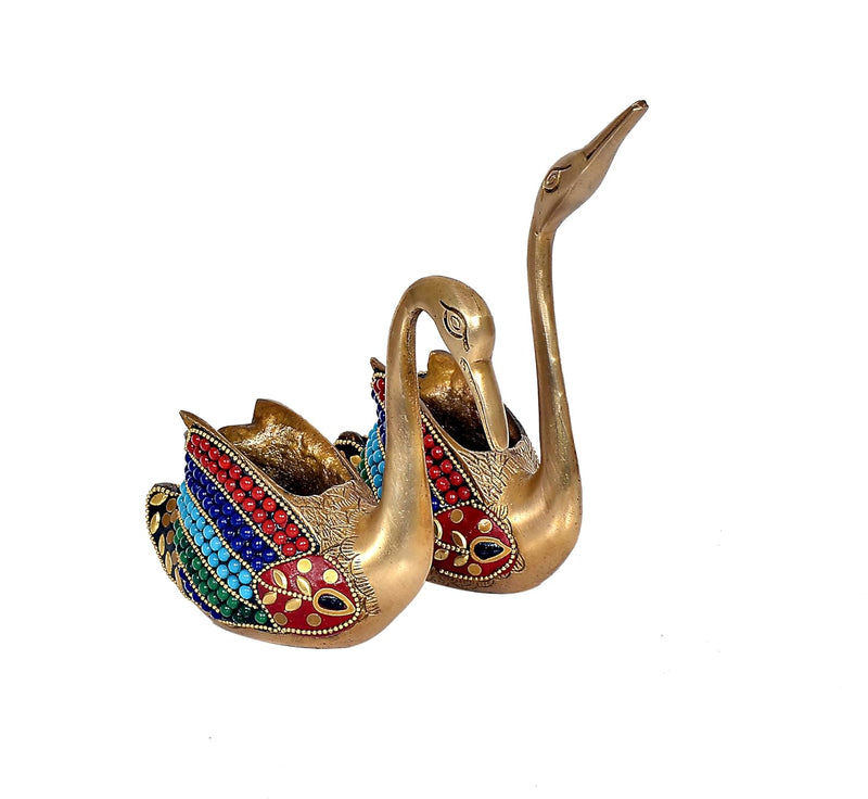 Brass Swan Pair Statue| Tissue holder | paper weight (Height: 7.5 Inches)