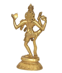Figura de Shiva Tandava en bronce, ángulo trasero, con brazos elevados y base