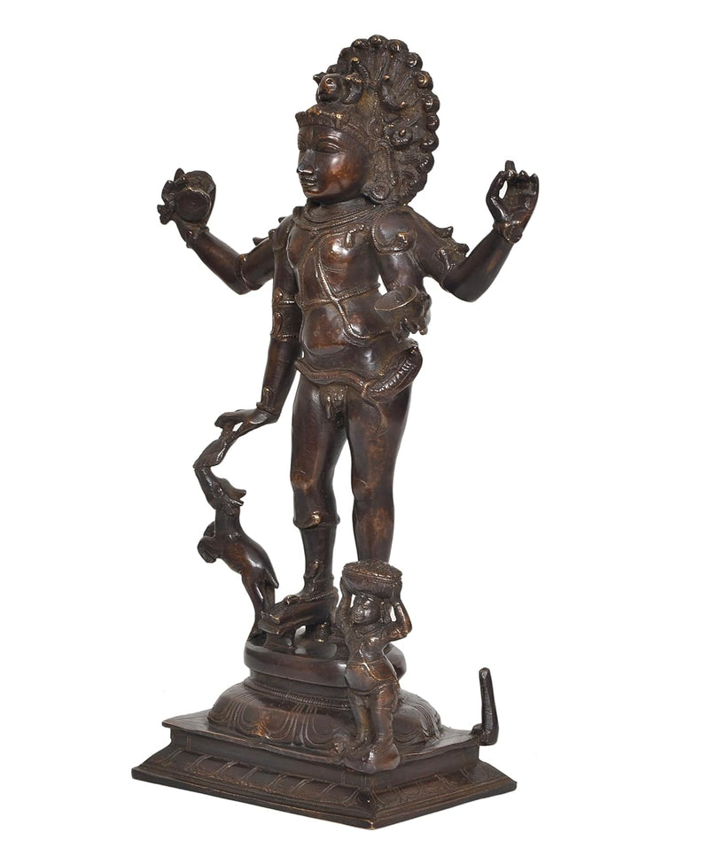 Brass Bhikshatana Kaal Bhairava Shiva Sculpture Idol for Home Decor Office (Height :15 inch)