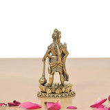 Hanuman Ji brass standing statue, back view with draped details and sculpted lotus base