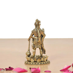 Hanuman Ji brass standing statue, back view with draped details and sculpted lotus base