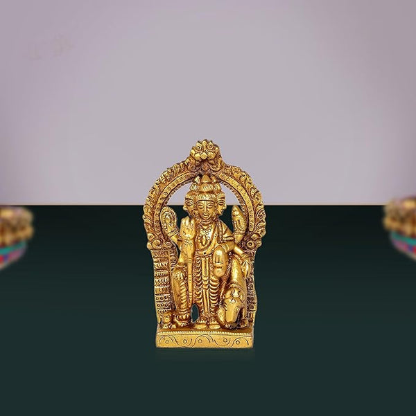 Brass Idol Trimurti Brahma Vishnu Mahesh Idol Height 3.3 Inches Mandir Setting