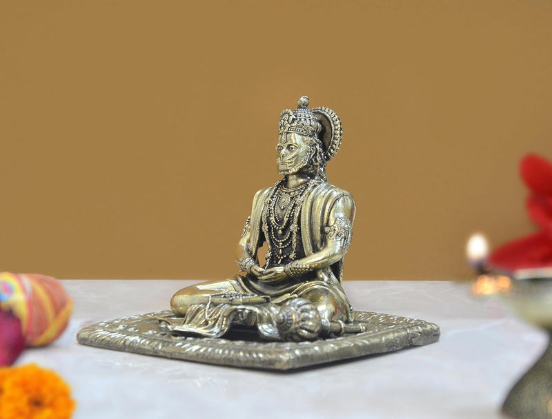 Bronze Hand Carved Meditating God Hanuman with Ramayan Idol Sculpture Statue (Height: 4 Inch)