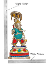 Brass Ganpati showpiece with umbrella, height 15 in and width 7.5 in