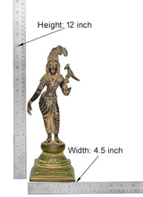 Brass idol dimensions: 12 in high, 4.5 in wide; parrot goddess