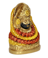 Brass Khatu Shyam ji idol (3 inch) side view with red garland and engraved base text