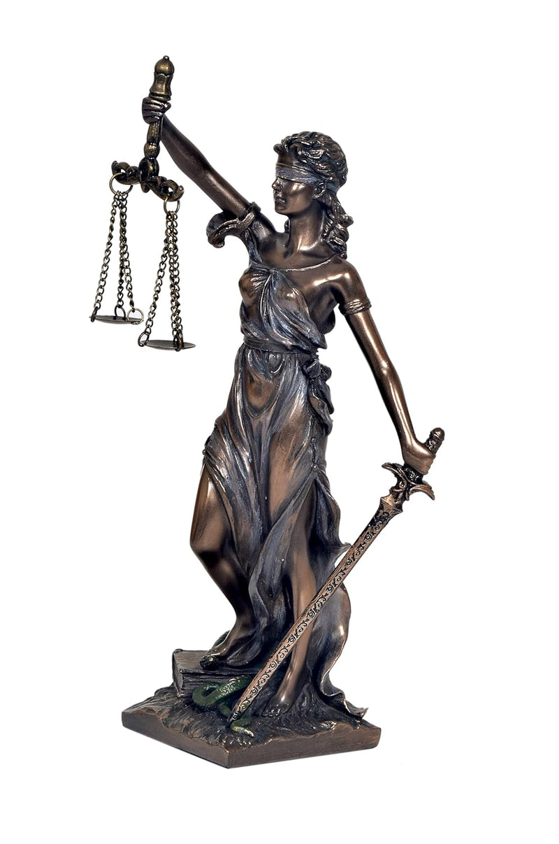 Resin Lady Justice Holding Scale and Sword Murti Figurine Sculpture Office Home Court (Height 7.5 Inch)