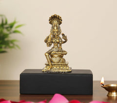 Panchaloha Mariamman Devi idol, golden Durga figure on dark rectangular base