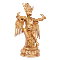 Messing Garuda Vishnu Murti, 3/4-Seitenansicht mit erhobener Krone und detailliertem Flügelwerk