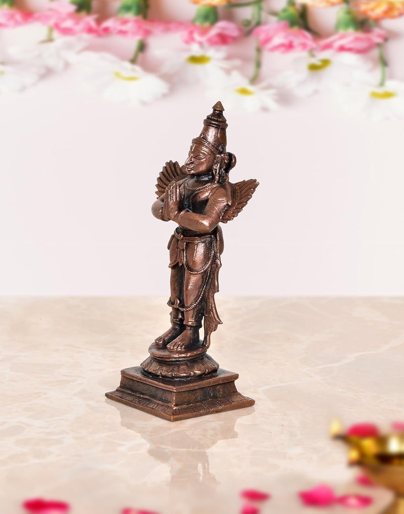 Copper Garun Bhagwan Standing Garuda Idol Statue for Home Decor (Height 4 Inch)