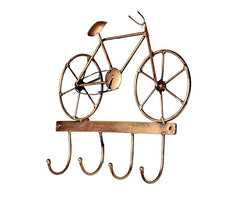 Rust finish iron cycle wall showpiece with five hooks for keys or keychains