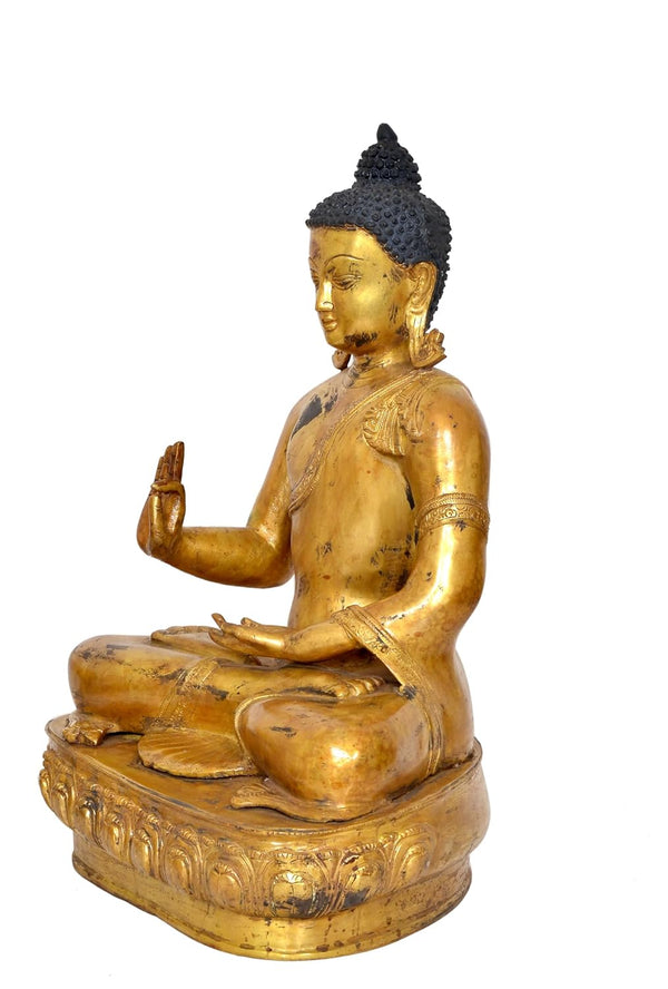 Brass Buddha Antique Statue Handcrafted Spiritual Decor (Height 21 Inch) Study Setting