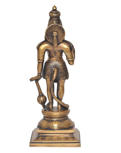 Brass Hanuman idol back view, shield design and ornate back detailing