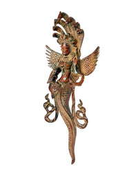 Brass Naga Kanya idol in profile, serpent hood crown, layered wings and carved body details