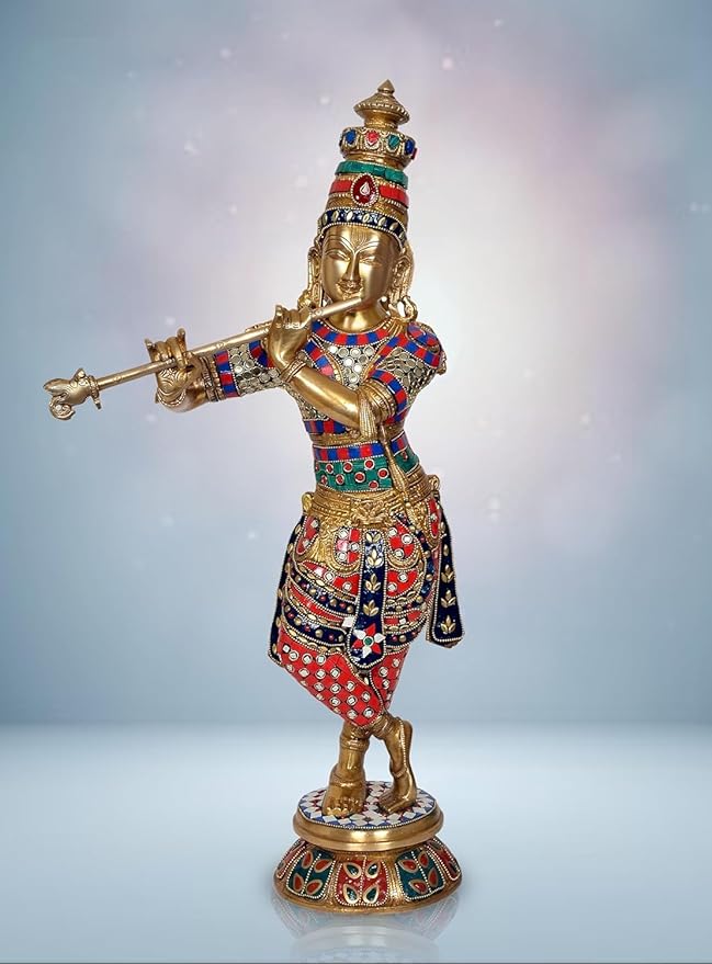 Brass Bhagwan Krishna Krishn Idol Statue Murti for Home Office, Height : 23 inch Craft Detail