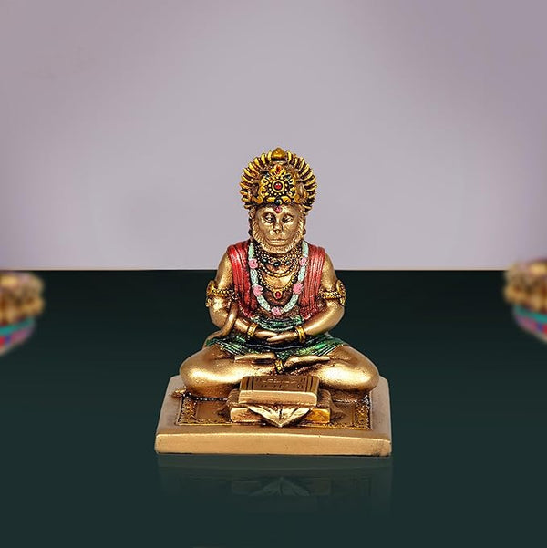 God Hanuman JI Sitting Statue Idol Sculpture Multicolor Resin Statue (Height 3.5 Inch) Mandir Setting