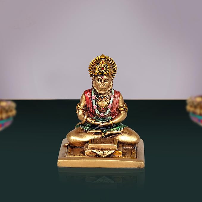 Dattatreya God Hanuman JI Sitting Statue Idol Sculpture Multicolor Resin Statue (Height 3.5 Inch)