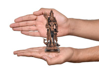 Copper Lord Kartikeya Murugan figurine held in hands for scale, 4.5 inch