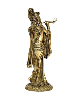 Lord Krishna brass figurine with flute raised, rear-side view