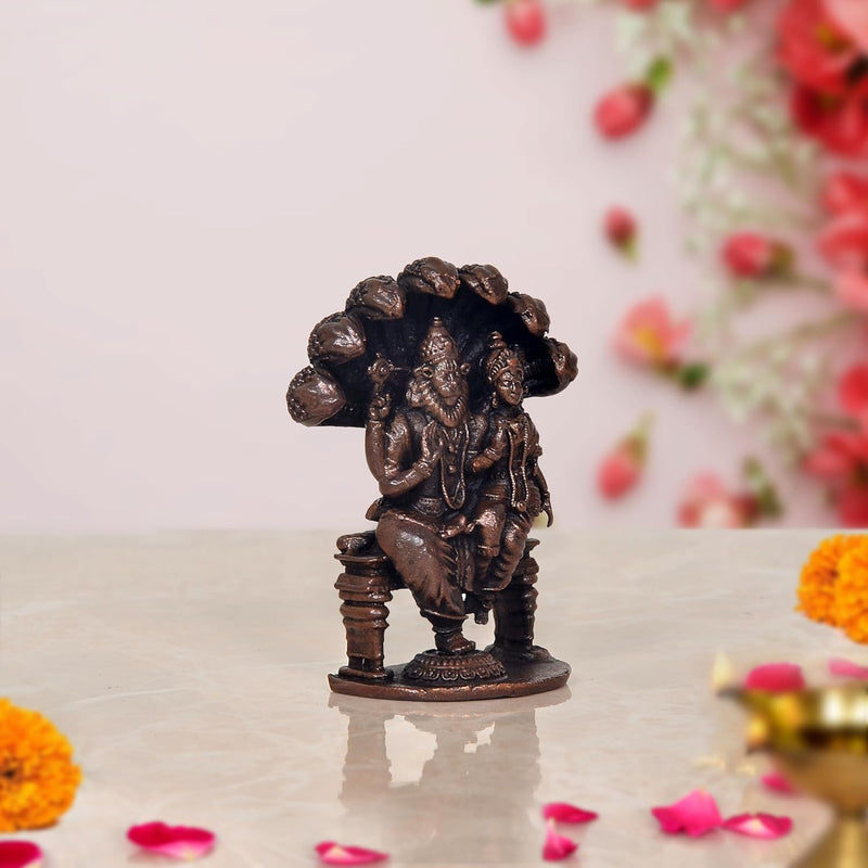 Copper Lakshmi Narasimha Statue for Home Temple Office Mandir, (Height: 2.5 Inch)