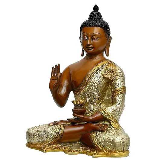 Brass Buddha Statue Idol Giving Blessings in Multicolor for Home Decor Height : 10 Inches